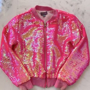 Girls Size 4 Hot Pink Sequin Bomber Jacket